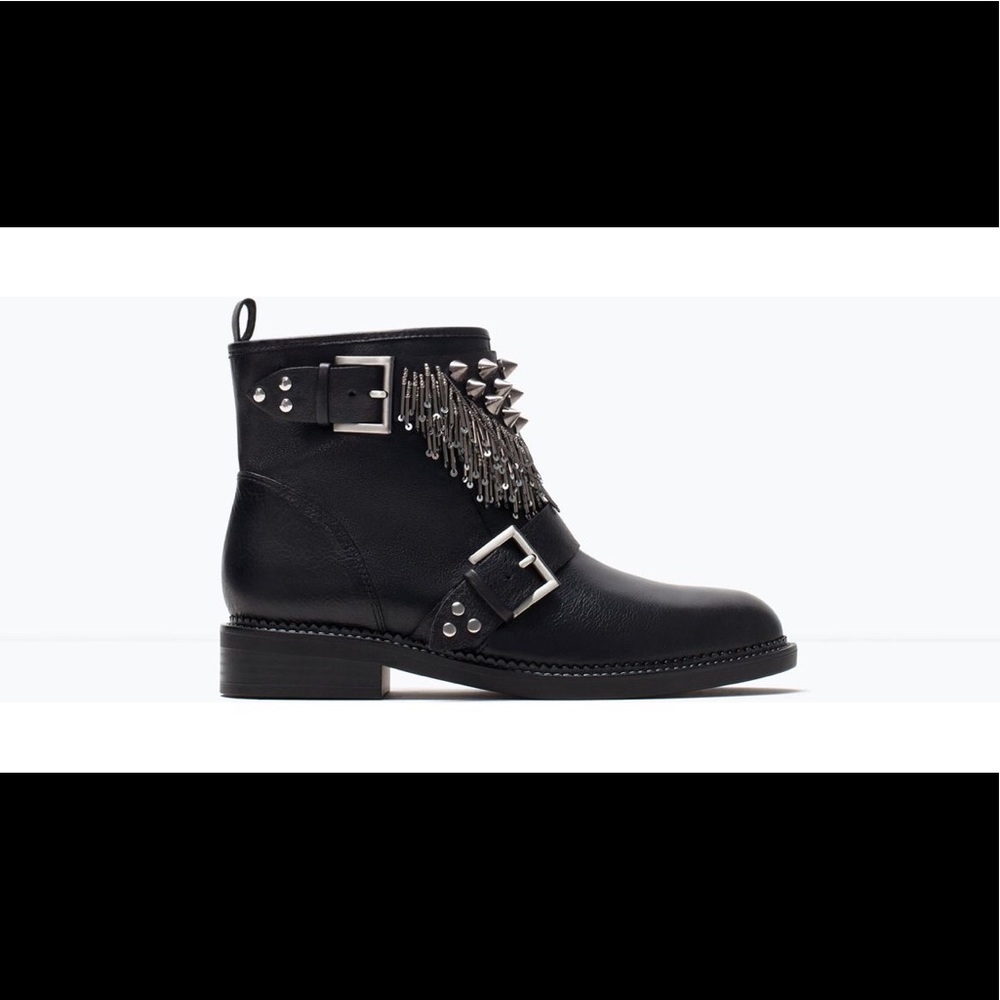 Zara Leather Ankle Boots with Metal Details
